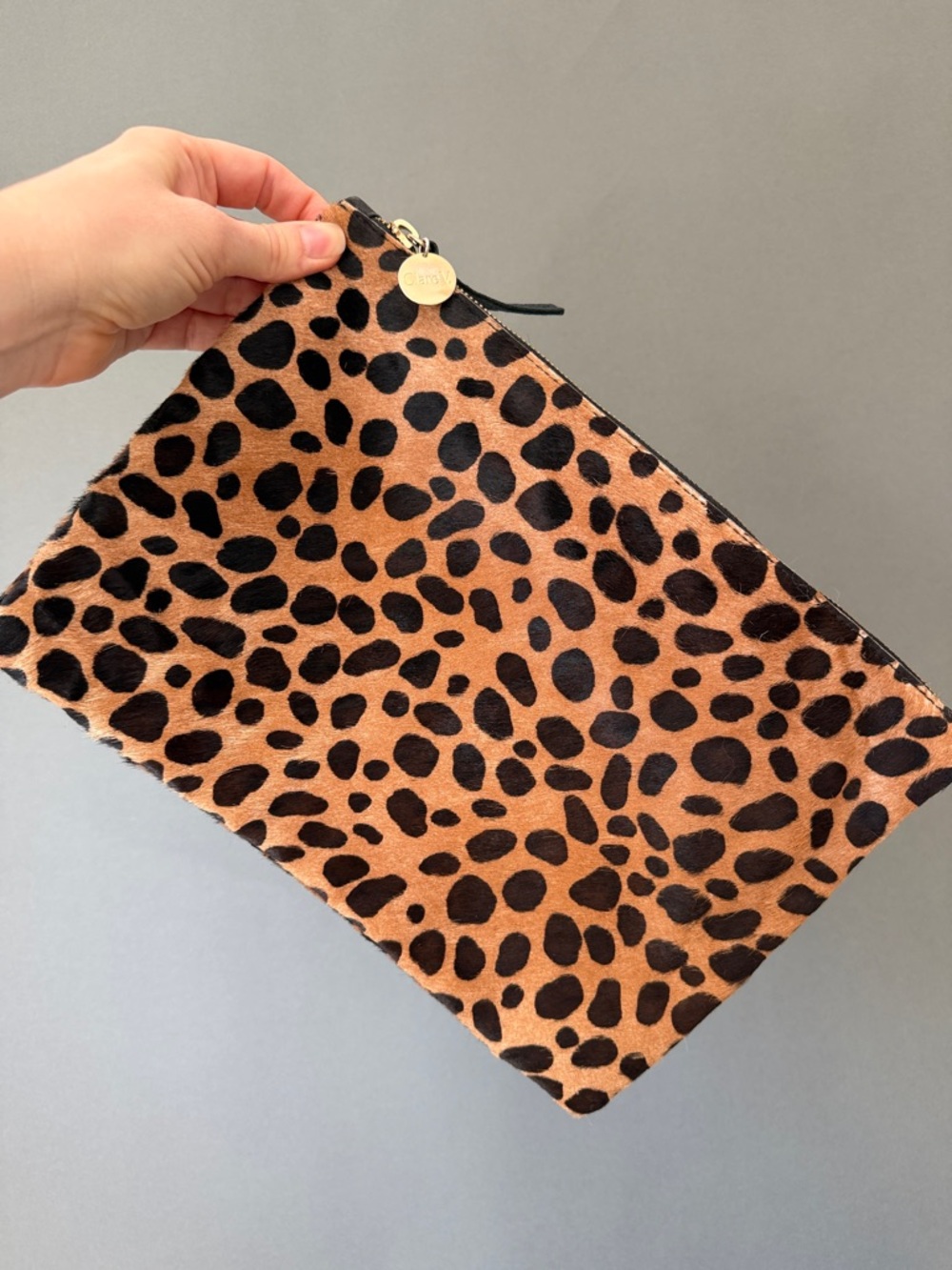 Clare V made in LA NWOT Leopard Print Pony Hair Zip Pouch - Brown & Black